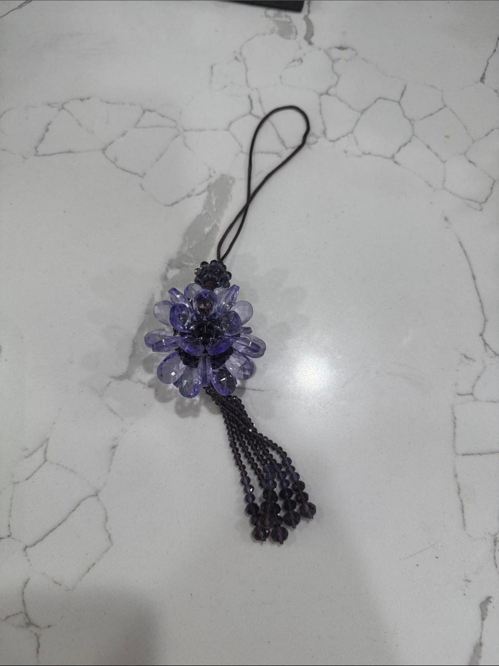 Purple Crystal Flower Tassel Charm